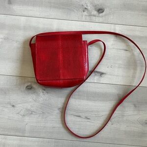 Vintage pistachio Red Textured Leather Crossbody Bag